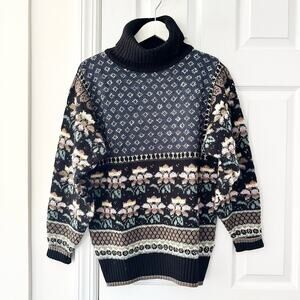 Vintage The Import Workshop Acrylic Cottagecore Floral Turtleneck Sweater Knit M